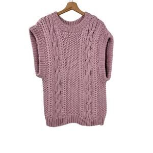 I Love Mr. Mittens Oversized Cableknit Cable Sleeveless Sweater Vest XS/S Pink